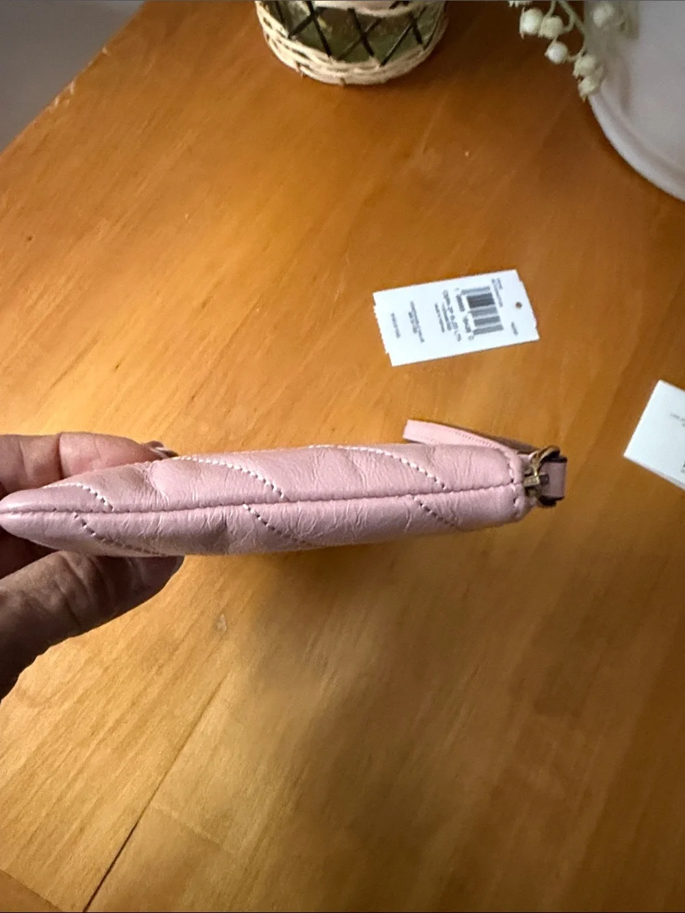 Coach Quilted Wristlet in Light Pink with Gold Hardware